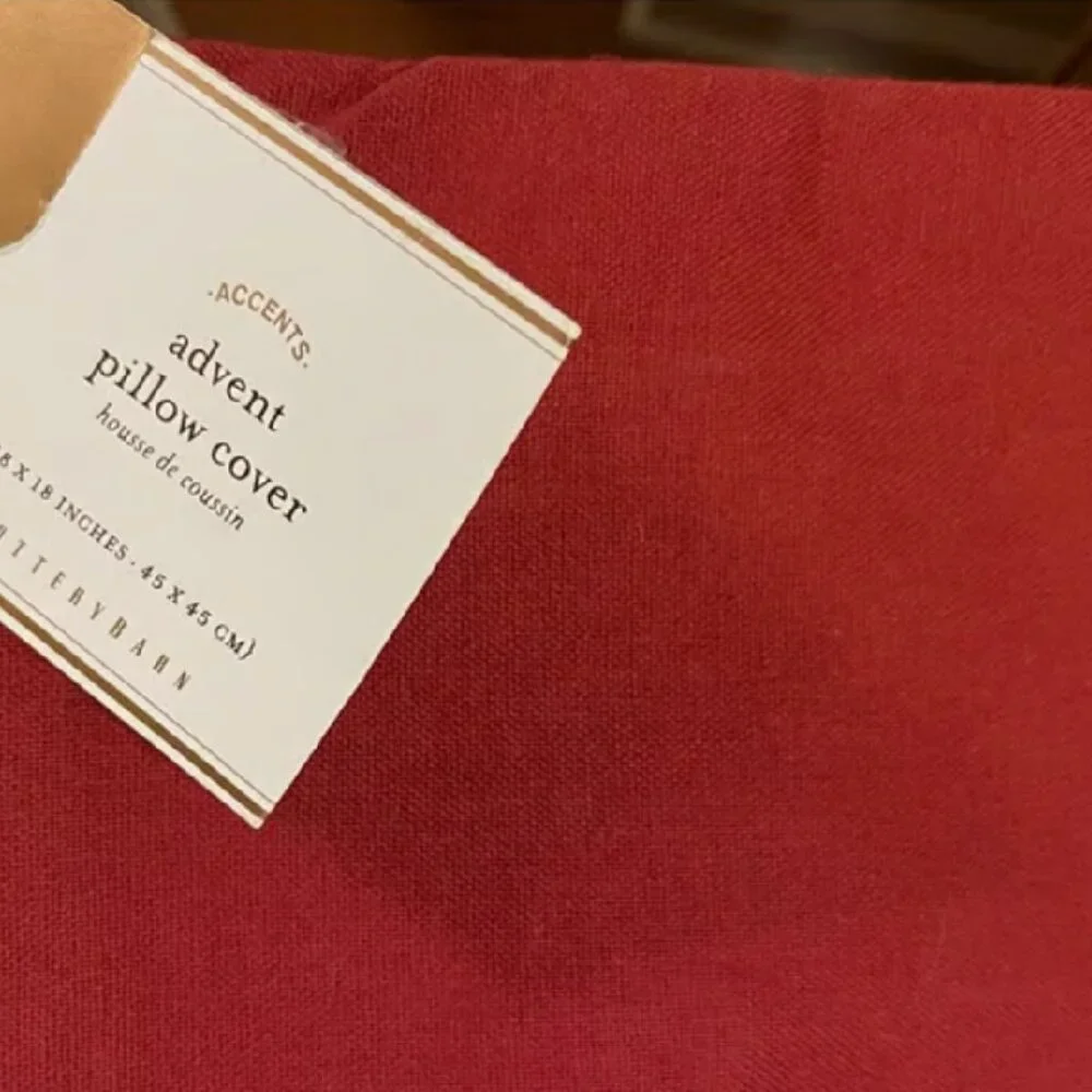 NEW 18” SQ Pottery Barn Red Crewel Advent Throw Pillow Cover Christmas Decor